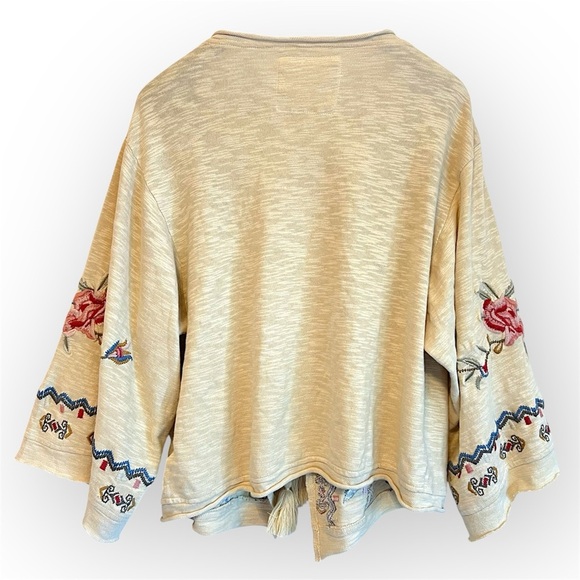 Karyn SEO Embroidered Beige kimono Cardigan Sweater, asymmetric oversized size S - Picture 4 of 13